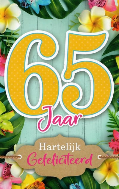 Wenskaart Gefeliciteerd 65 Jaar - D15135 - Luxe verjaardagskaart - 12x17cm - Gevouwen Wenskaart inclusief envelop - Leeftijdskaart