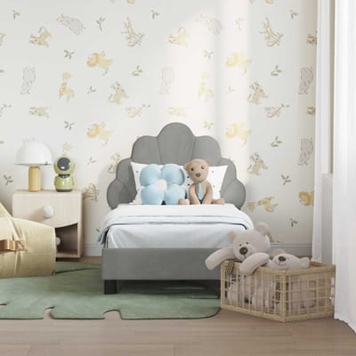 vidaXL - Peuterbedframe - met - hoofdboard - Lichtgrijs - 70 - x - 140 - cm - Fluweel