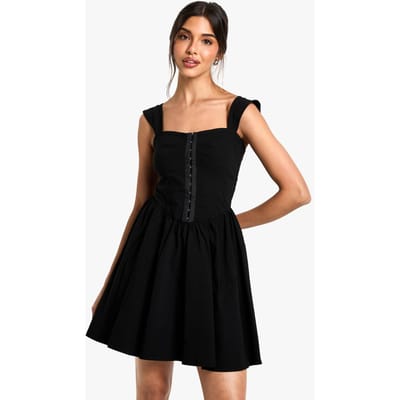 boohoo Dames Hook & Eye Detail Strappy Mini Jurk | Black | Maat: 10