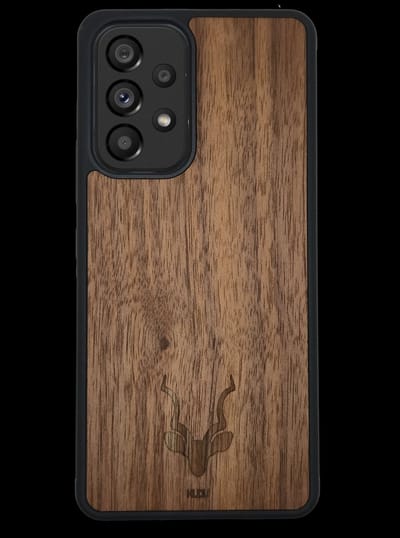 Kudu Samsung Galaxy A32 5g hoesje case - Houten backcover - Handgemaakt en afgewerkt met duurzaam TPU - Walnoot - Zwart
