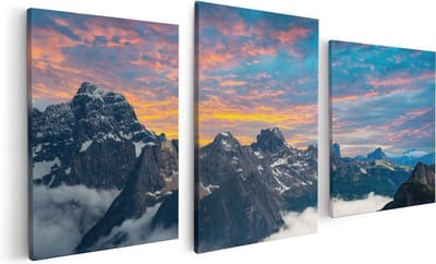 Artaza Canvas Schilderij Drieluik Bergen Landschap Met Wolken In Italië - 120x60 cm - Wanddecoratie Woonkamer - Schilderijen - Muurdecoratie