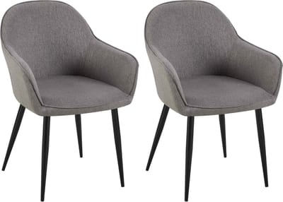 CLP Boise Set van 2 eetkamerstoelen - Met armleuning - Metalen frame - Stof - donkergrijs