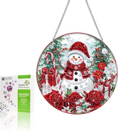 5D DIY Kerst Diamant Schilderen Hanger Kits met Ketting, Snowman Rozen Pendant Set voor Decoratie van Deur, Raam, Muur en Tuin, Thuisdecoratie