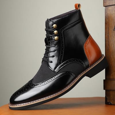 Heren Hoge Laarzen Britse Stijl Puntige Leren Laars Mode Zakelijke Dress Boots voor Heren Casual Enkellaarsjes Brogue Schoenen 39