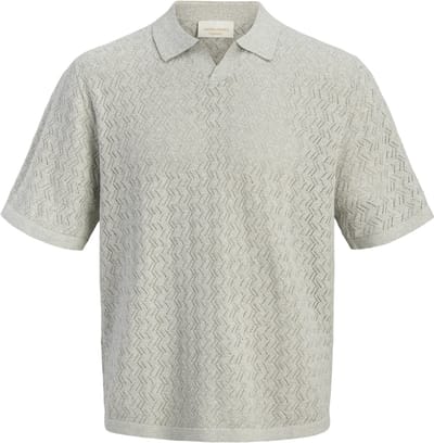 Jack & Jones groene heren polo   Rib kraag   Regular fit   Ajour patroon   Duurzaam   Korte mouw Groen L