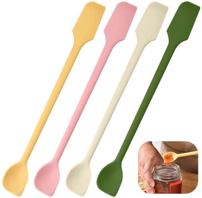 Set van 4 Siliconen Cosmetische Spatels – Mini Make-up Spatels voor Crèmes, Lotions en Flesjes – Herbruikbare Voedselschrapers – Klein en Flexibel