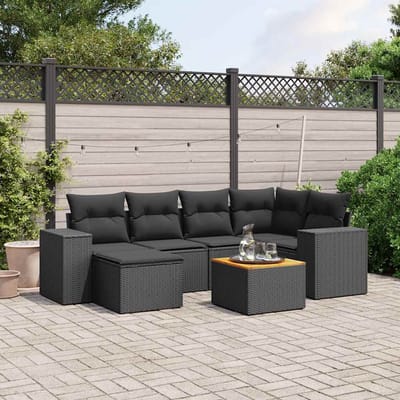 vidaXL - 7-delige - Loungeset - met - kussens - poly - rattan - zwart