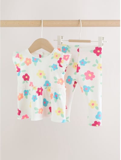Next - Meisjes - Geribbelde top en Leggings babyset 2 Pieces - Wit