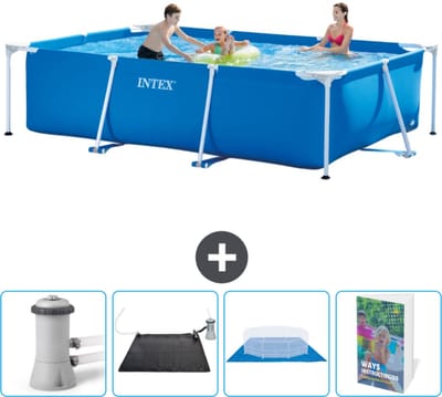 Intex Rechthoekig Frame Zwembad - 300 x 200 x 75 cm - Blauw - Inclusief Zwembadfilterpomp - Solar Mat - Grondzeil - Zwembadgids