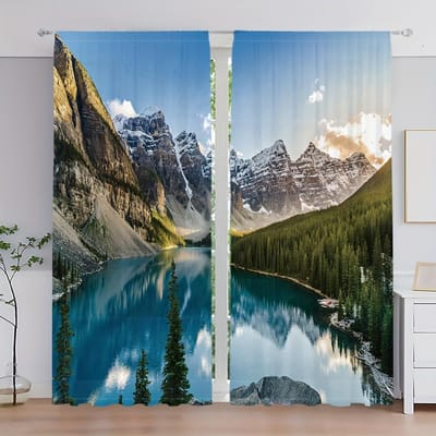 2 panelen, Prachtig Boslandschap Natuurlijk Gordijn Waterval Landschap Woonkamer Gordijn Geschikt Voor Woonkamer Slaapkamer Decor Kwaliteit W65X60H(cm)X2Pcs&Grommet Top