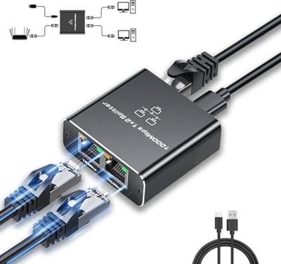 Ethernet-splitter 2-poorts 1000 Mbps RJ45 LAN voor computers, hubs, switches en routers