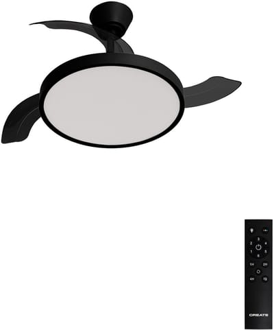 CREATE - Plafondventilator 40W stil met intrekbare bladen met licht - Ø91cm - Zwart - Afstandsbediening - WIND CLEAR STUDIO