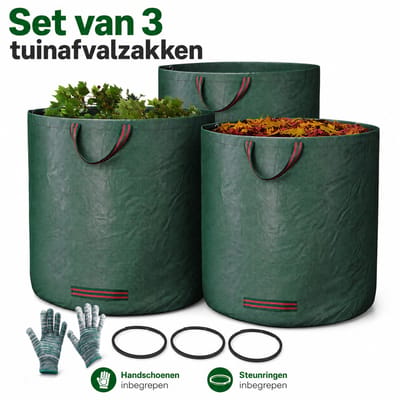 Geweo Tuinafvalzak-Set van 3-3*272L-77*67cm-Tuinafvalzak Opvouwbaar-Waterdicht-Wasmand - Bladzakken - Puinzakken-Gebruik voor Tuinonderhoud - Puin zak -Groen
