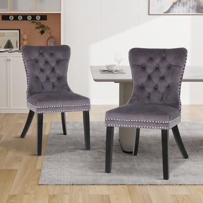 Puluomis Eetkamerstoel - Set Van 2 - Grijs - Fluweel - Velvet - Massief houten poten - Stoel
