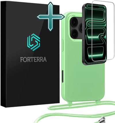 Hoesje Geschikt voor iPhone 17 Pro Case Siliconen Hoes Met Koord Met Screenprotector - Hoes Geschikt voor iPhone 17 Pro Met Telefoonkoord Hoesje Backcover - Groen