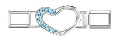 Quiges - Schakel - Bedel - 9mm - charms - lichtblauw - Zirkonia - Hart - Geschikt voor - armband - Schakelarmband - italy bedels armband