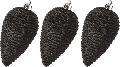 Decoris Kersthangers dennenappels - 6x st - zwart - glitter - 8 cm - kunststof - kerstversiering