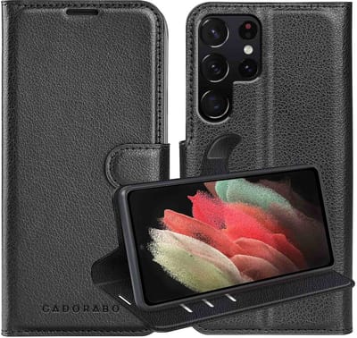 Cadorabo Hoesje geschikt voor Samsung Galaxy S21 ULTRA in PHANTOM ZWART - Beschermhoes met magnetische sluiting, standfunctie en kaartvakje Book Case Cover Etui