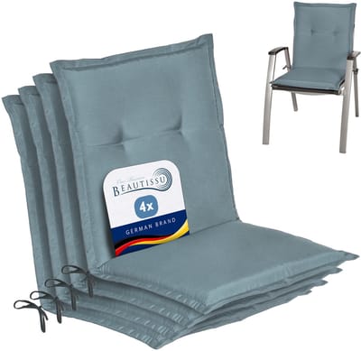 Beautissu Loft NL Stoelkussen Set 4x Lage Rugleuning 100x50 cm Duifblauw – Tuinstoelkussen UV-bestendig