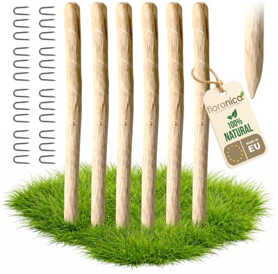 Floranica 6 x hazelnoot houten paal hoogte 90 cm, houten paal voor prieelhek, kastanjehek, houten palen, boomsteun, puntige houten paal, boompaal, steunpaal