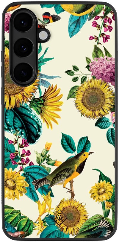 Casimoda® hoesje - Geschikt voor Samsung Galaxy S25 FE - Zonnebloemen / Bloemen - Zwart TPU Backcover - Bloemen - Geel