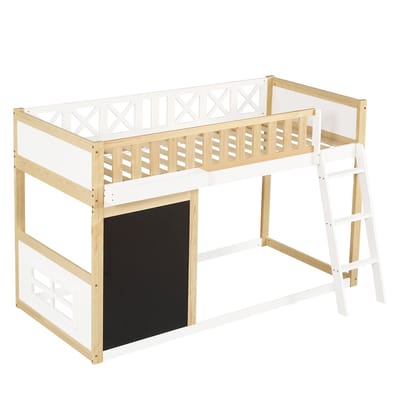 REDOM Hoogslaper 90x200 cm – Wit/naturel – Met tekentafel, opbergbox & 3-traps ladder – Kindvriendelijk