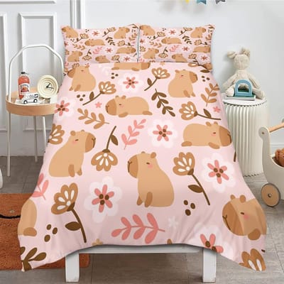 Capybara Dieren Dekbedovertrek Voor Kinderen Jongens Meisjes Volwassenen, Schattige Capybara Beddengoed Set 3D Wild Dier Thema Slaapkamer Decor Quilt Cover 70x133cm 2pcs