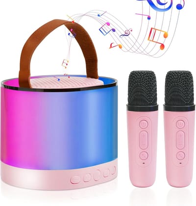 Karaoke speelgoed voor kinderen met 2 microfoons, draagbare karaoke-machine met ledlicht en spraakveranderingseffecten, cadeau voor kinderen van 3-18 jaar, jongens, meisjes（roze）