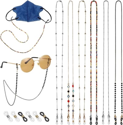 Stijlvolle parelketting voor brillen - 6-delige set voor dames, dunne brillenketting, trendy accessoires voor zonnebrillen en leesbrillen