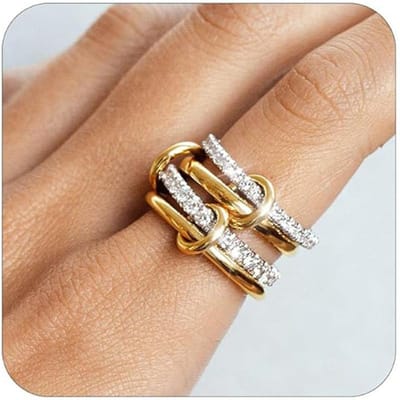 18K Goud Vergulde In elkaar grijpende Stapelbare Ringen voor Vrouwen Statement Ring Stapel Set Cadeaus Zirkonia Stapelbare Sieraden 7 brown
