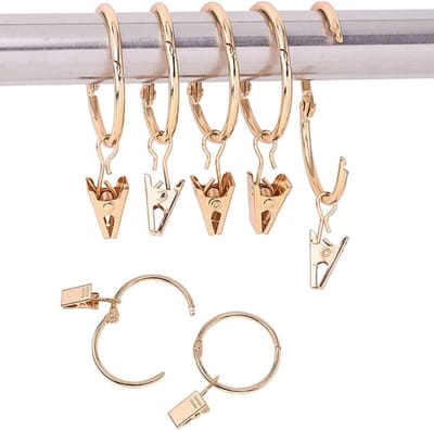 Set van 20 metalen gordijnringen van 38 mm met clips voor gordijnen en douchegordijnen, ideaal voor gordijnstangen en decoratie in huis