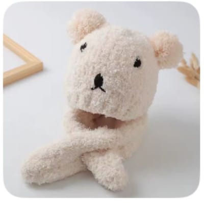 Baby sjaal en muts - baby winter set - Beer - set van 2 - baby muts - baby sjaal - beige - beer - 0 - 2 jaar - BabyShopHappiness