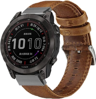 Leren bandje leer geschikt voor Garmin Fenix 5 - Plus & Sapphire - Fenix 6 - Pro & Sapphire - Garmin Fenix 7 - Solar & Sapphire Garmin Epix Gen 2 - Quickfit 22 / 22mm band voor Garmin smartwatches - Horlogebandje - Polsband - bruin