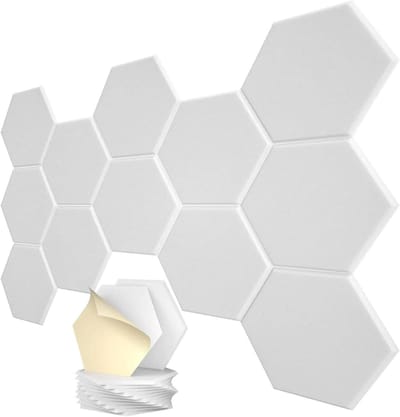 Geluidsisolatieschuim Hoge Dichtheid - Akoestische Panelen - Ruimte Akoestiek Optimaliseren - Zelfklevend Ontwerp - 6 Zeshoeken - Wit