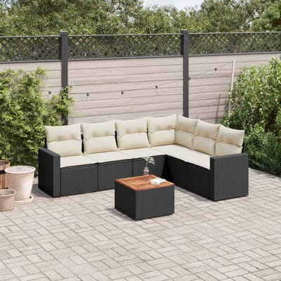 vidaXL - 7-delige - Loungeset - met - kussens - poly - rattan - zwart