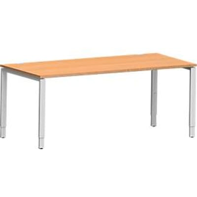 Schäfer Shop Genius bureau Modena Flex, rechthoekig, 4-poots buis, B 1800 x D 800 x H 650-850 mm, beuken/wit aluminium