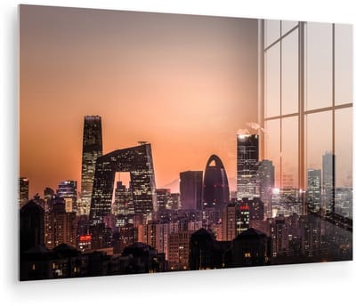 ® Glasschilderij 180x120 cm - Schilderij acrylglas - Beijing skyline met zonsondergang - Foto op glas - Muurdecoratie woonkamer - Wanddecoratie slaapkamer - Schilderijen