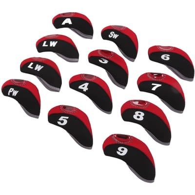 12 Stuks Golfijzeren Headcover Set Club Headcover Set met Nummers Rood Past op de Meeste Clubs black