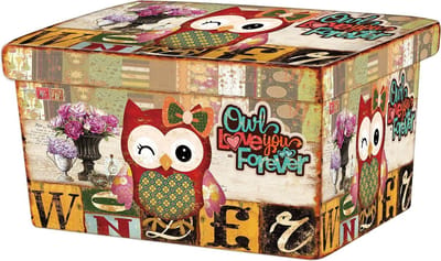 Playwood - Speelgoedbank opbergbank poef  Opvouwbare opberg zitbank met uil motief - 76 x 40 x 40 cm