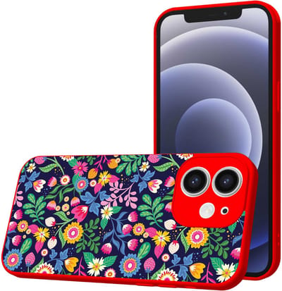 Smartphonica Telefoonhoesje Geschikt voor iPhone 12 met Bloemen opdruk - TPU Back Cover Case Flower Design - Rood geschikt voor iPhone 12