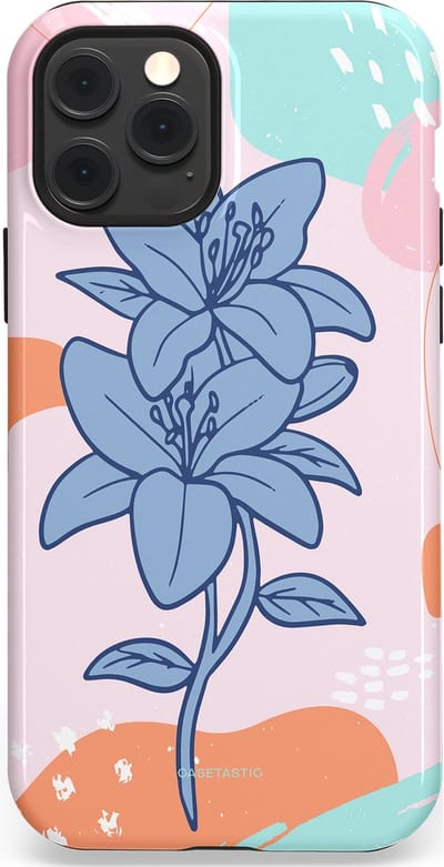 Casetastic hoesje geschikt voor Apple iPhone 12 / Apple iPhone 12 Pro - MagSafe - Dubbellaagse bescherming - Roze Paarse Lelie Bloemen - Fashion Case - Wit Perzik Lichtblauw Mintgroen