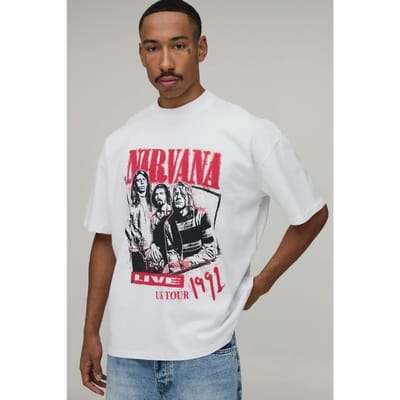 Oversized Nirvana Tour Licentie Print T-shirt | White | Size XS