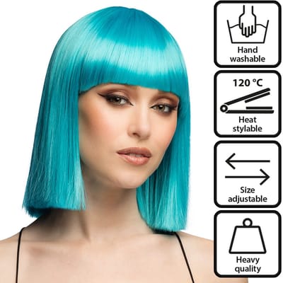 Boland - Pruik Djamilla azure blue Blauw - Steil - Halflang - Vrouwen - Showgirl - Premium Quality - Stijlbaar - Verstelbaar - Wasbaar - Cosplay - Carnaval - Themafeest - Theater