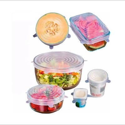 LOUZIR Siliconen vershoud deksels – set van 6 stuks – flexibel – herbruikbaar – wit - stretch tot wel 30 cm