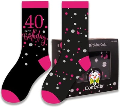 Witbaard Cadeausokken 40 Jaar Polykatoen Zwart/roze 2-delig