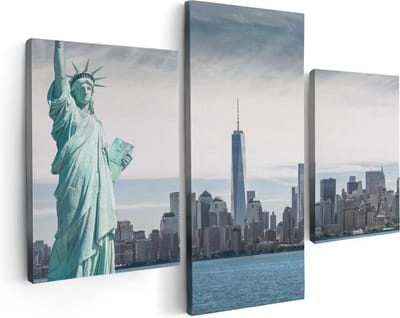 Artaza Canvas Schilderij Drieluik Vrijheidsbeeld In New York  - 90x60 - Foto Op Canvas - Canvas Print