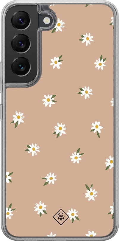 Casimoda® hoesje - Geschikt voor Samsung Galaxy S22 - Sweet Daisies - 2-in-1 case - Schokbestendig - Bloemen - Verhoogde randen - Bruin/beige, Transparant