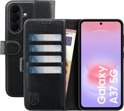 Rosso Element Geschikt voor Samsung Galaxy A37 | Wallet Book Case | Portemonnee Hoesje | 3 Pasjes | Magneetsluiting | Stand Functie | Zwart