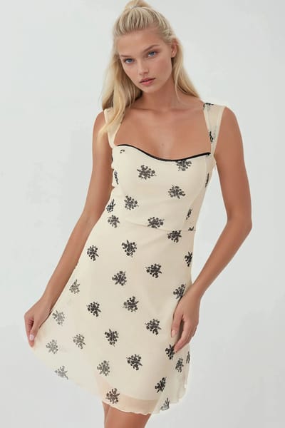 Polkadot Mouwloze Mini Tule Jurk met Vierkante Halslijn