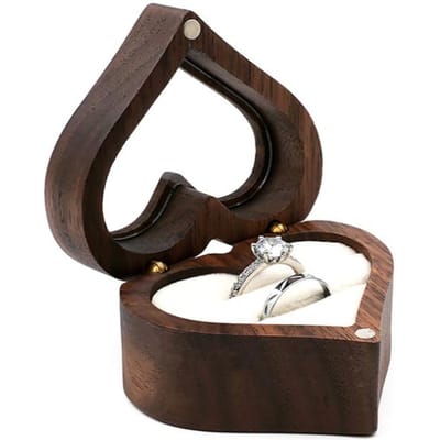 1 STuks Hartvormige Walnoothouten Doos Sieradendoos Displaydoos Verloving Bruiloft Koppels Ring Opbergrekje Cadeauhoes Double wit
